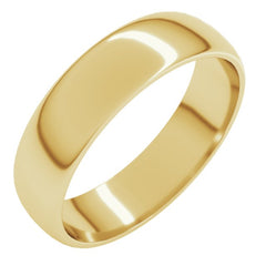 14K Yellow Gold 5 mm Lightweight Half Round Band Size 10.5