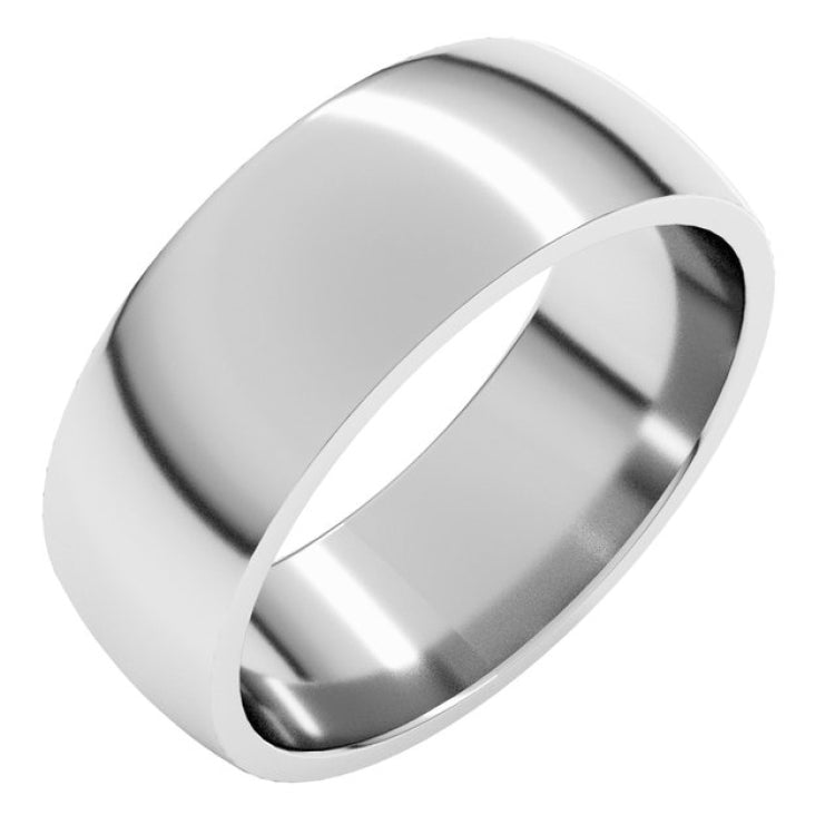 14K White Gold 7 mm Lightweight Comfort-Fit Half Round Band Size 9.5