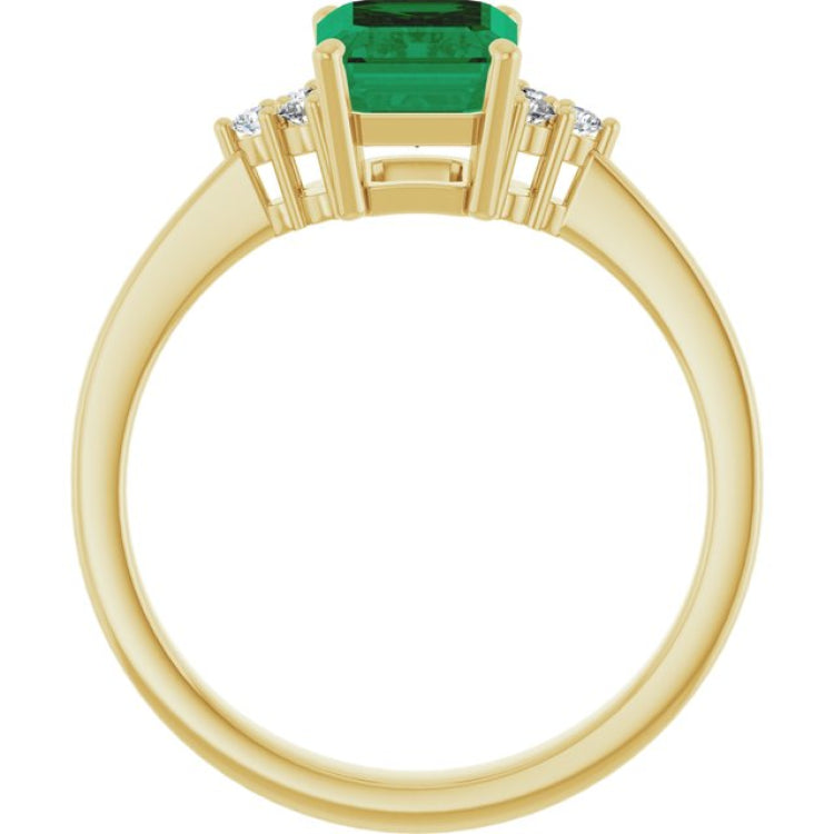 14K Yellow Gold Lab-Grown Emerald and 1/10 CTW Lab-Grown Diamond Ring