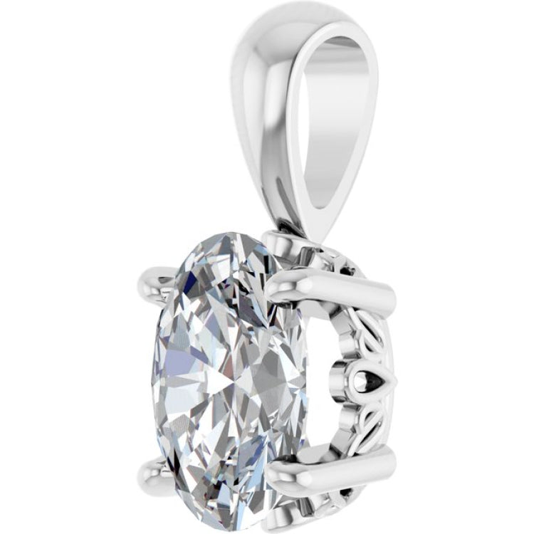 Sterling Silver 3/4 CT Oval Lab-Grown Diamond Pendant