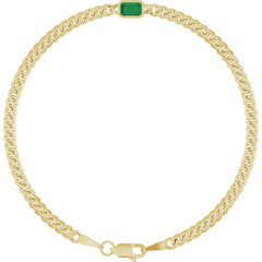 14K Yellow Gold Lab-Grown Emerald Link 7" Bracelet