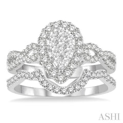 7/8 Ctw Lovebright Diamond Wedding Set With 3/4 Ctw Pear Shape Engagement Ring and 1/5 Ctw Arched Wedding Band in 14K White Gold