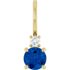 14K Yellow Gold Lab-Grown Blue Sapphire & .03 CT Natural Diamond Charm/Pendant