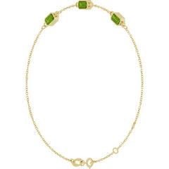 14K Yellow Gold Natural Peridot Bezel-Set 3-Stone 7 1/2" Bracelet
