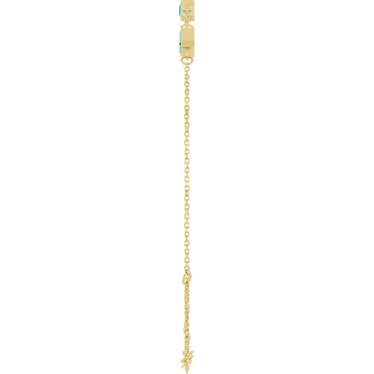 14K Yellow Gold Natural Aquamarine Bezel-Set 3-Stone 7 1/2" Bracelet