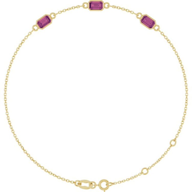 14K Yellow Gold Natural Pink Tourmaline Bezel-Set 3-Stone 7 1/2" Bracelet