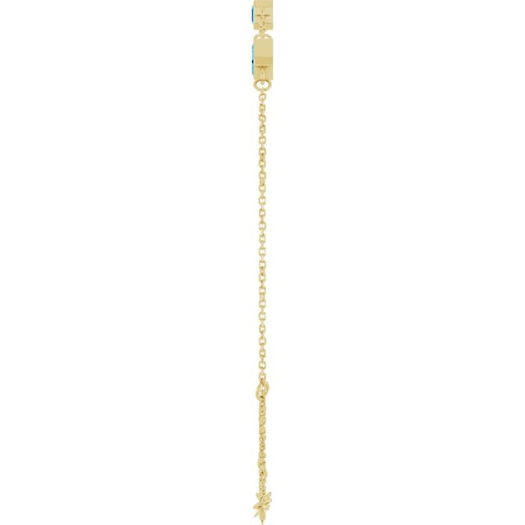 14K Yellow Gold Natural Blue Zircon Bezel-Set 3-Stone 7 1/2" Bracelet