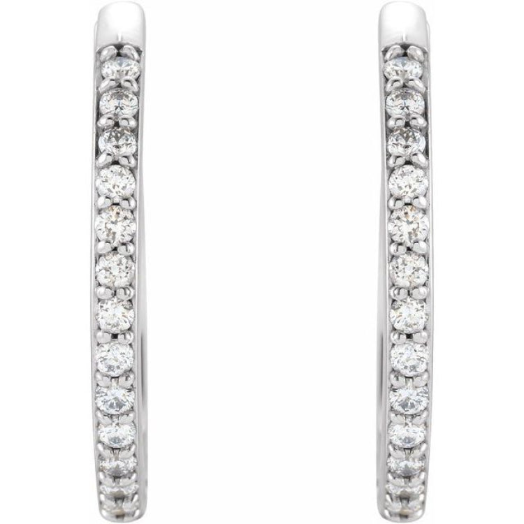 14K White Gold 1/8 CTW Lab-Grown Diamond Hinged 18 mm Hoop Earrings