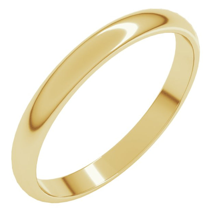 14K Yellow Gold 2.5 mm Lightweight Half Round Band Size 8