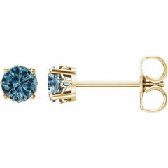 14K Yellow Gold Natural London Blue Topaz Scroll Setting® Stud Earrings