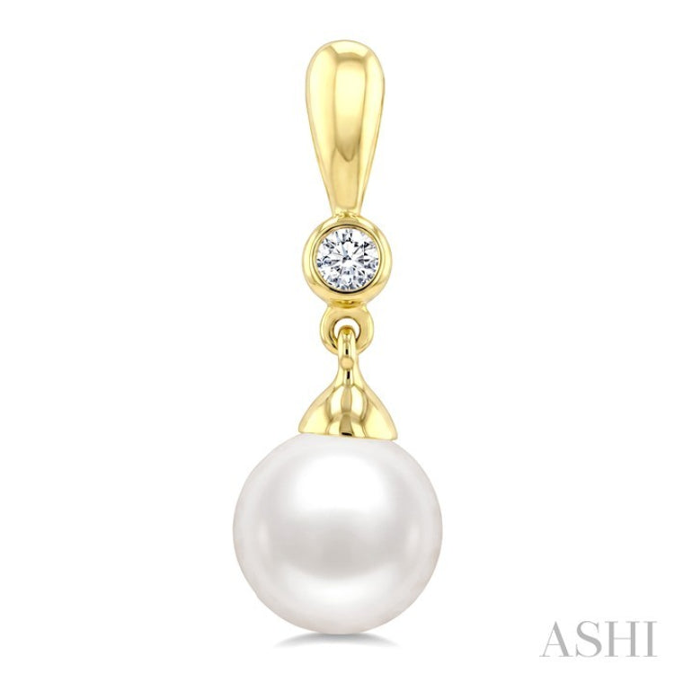 6 MM White Cultured Pearl and 1/20 Ctw Round Cut Diamond Earrings in 10K Yellow Gold