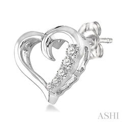 1/20 Ctw Round Cut Diamond Heart Shape Diamond Journey Earrings in Sterling Silver