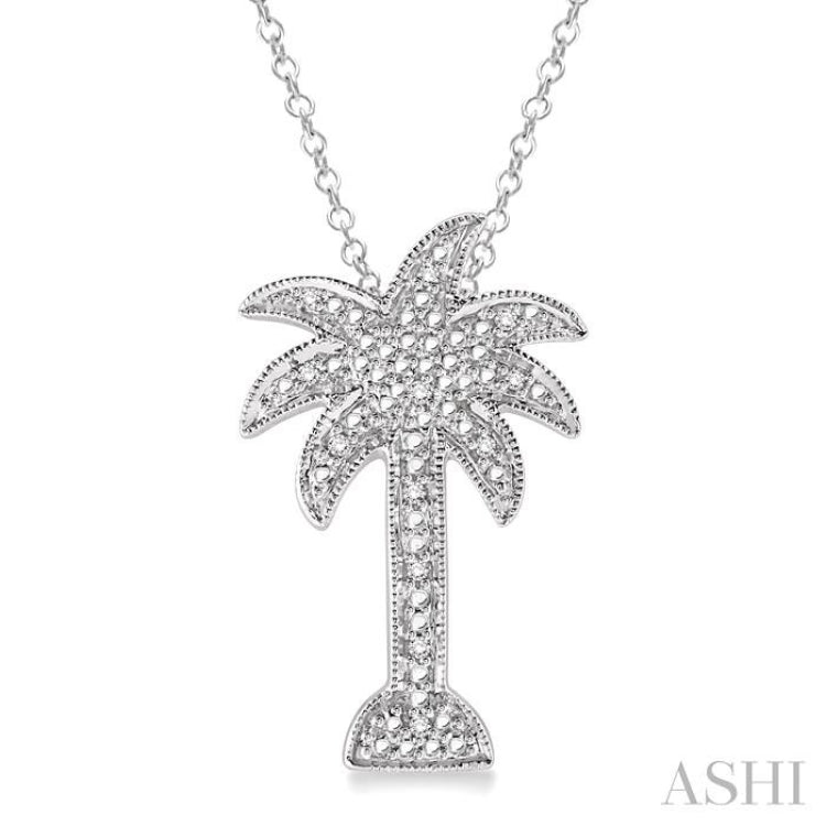 1/20 Ctw Round Cut Diamond Palm Tree Pendant in Sterling Silver with Chain
