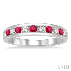 2.3 MM Ruby and 1/4 Ctw Round Cut Diamond Precious Wedding Band in 14K White Gold
