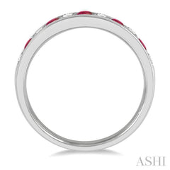 2.3 MM Ruby and 1/4 Ctw Round Cut Diamond Precious Wedding Band in 14K White Gold