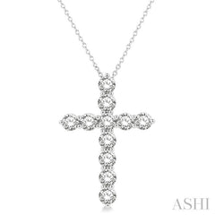 3 Ctw Round Cut Diamond Cross Pendant in 14K White Gold with Chain