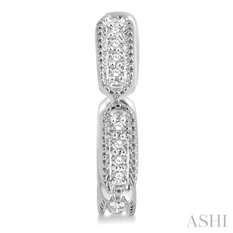 1/10 Ctw Lattice Long Hexagonal Pod Round Cut Diamond Huggie Petite Earrings in 10K White Gold
