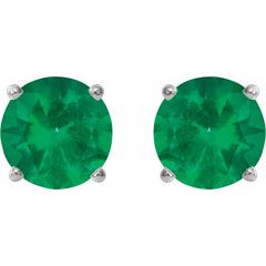 14K White Gold 4 mm Natural Emerald Earrings