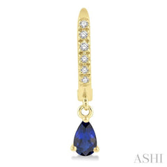 5x3 MM Pear Cut Sapphire and 1/8 Ctw Round Cut Diamond Petite Fashion Huggie Earrings in 10K Yellow Gold