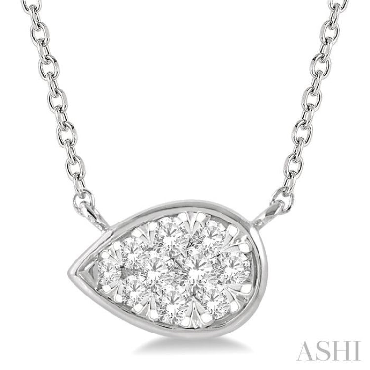 1/6 Ctw Pear Shape Lovebright Diamond Pendant With Chain in 14K White Gold