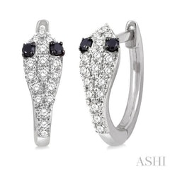 1/4 Ctw Serpent Head With Black Diamond Eyes Round Cut Diamond Huggie Petite Earrings in 14K White Gold