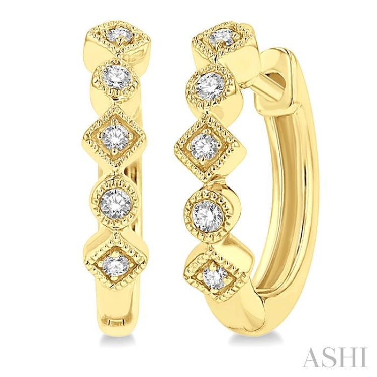 1/10 Ctw Circular & Rhombus Mount Round Cut Diamond Huggie Petite Earrings in 10K Yellow Gold