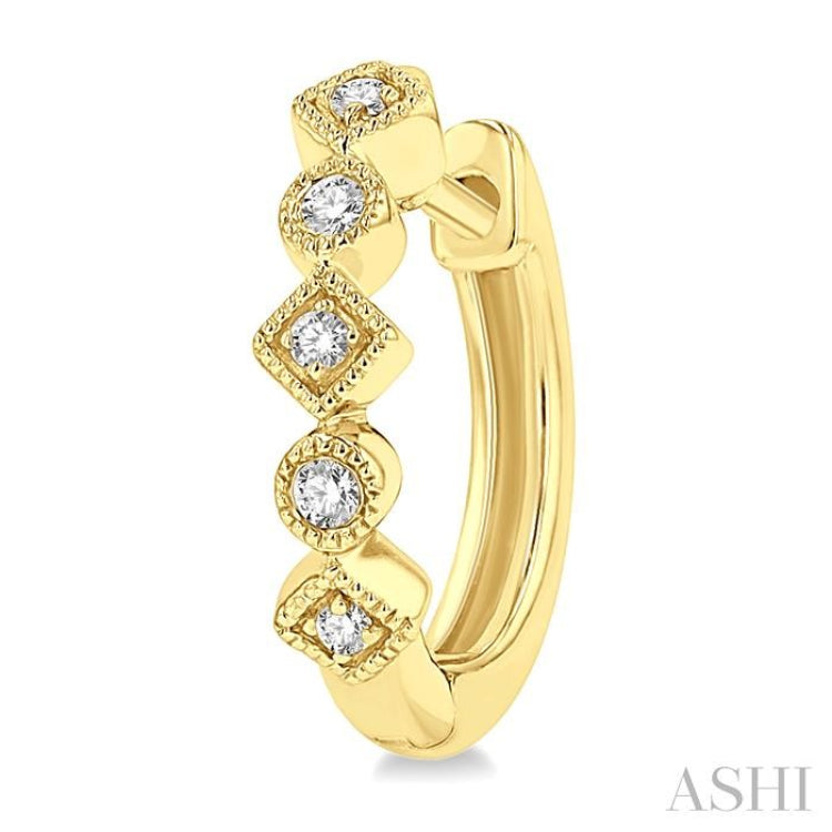 1/10 Ctw Circular & Rhombus Mount Round Cut Diamond Huggie Petite Earrings in 10K Yellow Gold