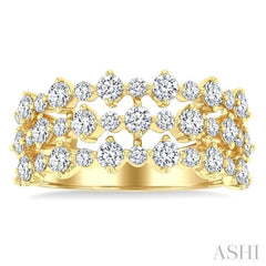 1 1/2 Ctw Triple Row Round Cut Diamond Fashion Band in 14K Yellow Gold