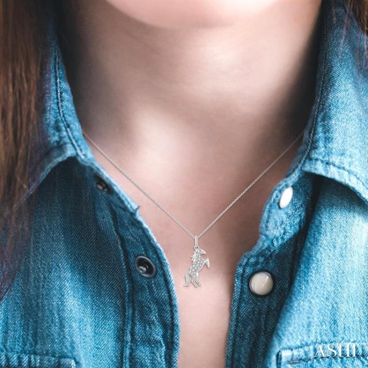 1/8 Ctw Petite Horse Round Cut Diamond Fashion Pendant With Chain in 10K White Gold
