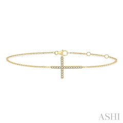 1/8 Ctw Petite Reclined Cross Round Cut Diamond Fashion Bracelet in 10K Yellow Gold
