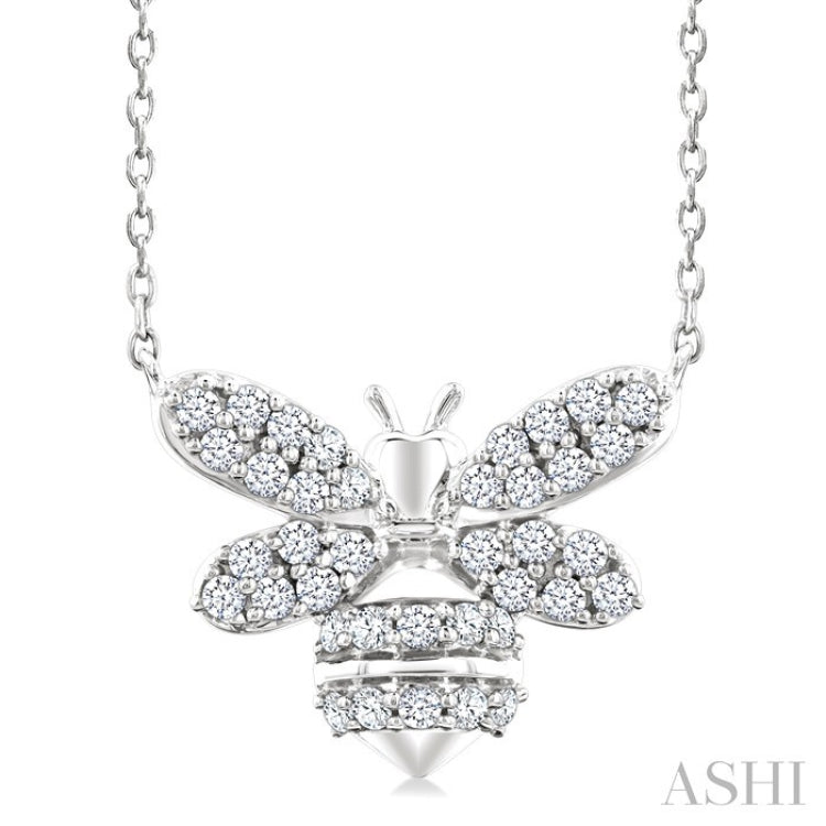 1/4 Ctw Petite Bumble Bee Round Cut Diamond Fashion Pendant With Chain in 10K White Gold