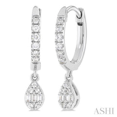 1/3 Ctw Petite Pear Shape Fusion Diamond Fashion Huggies in 10K White Gold
