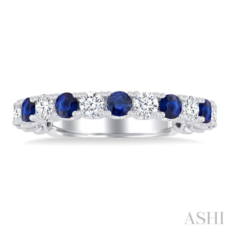 2.6 MM Sapphire and 3/8 Ctw Round Cut Diamond Precious Wedding Band in 14K White Gold
