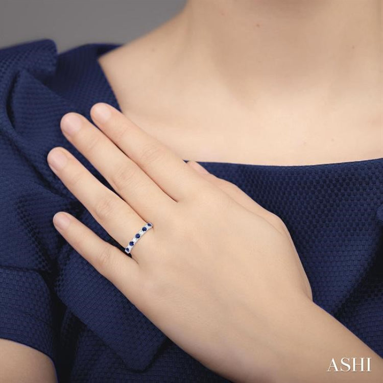 2.6 MM Sapphire and 3/8 Ctw Round Cut Diamond Precious Wedding Band in 14K White Gold