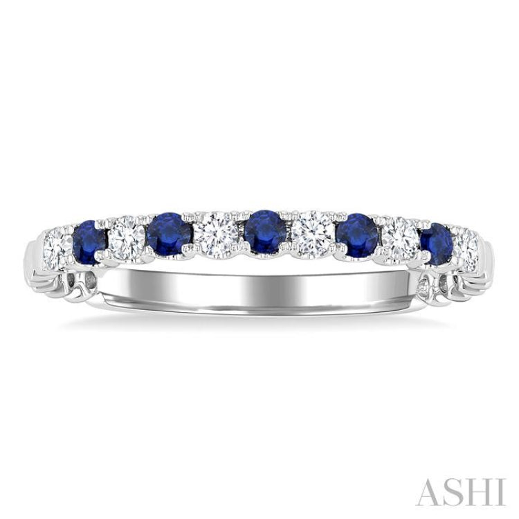 1.75 MM Sapphire and 1/6 Ctw Round Cut Diamond Precious Wedding Band in 14K White Gold