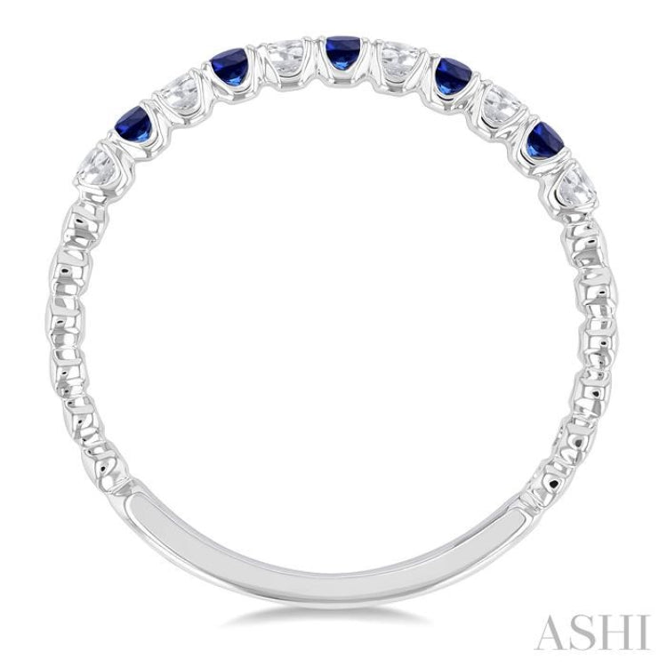 1.75 MM Sapphire and 1/6 Ctw Round Cut Diamond Precious Wedding Band in 14K White Gold