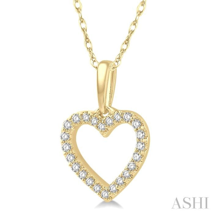 1/10 Ctw Hollow Cut Heart Charm Round Cut Diamond Petite Pendant in 10K Yellow Gold with Chain