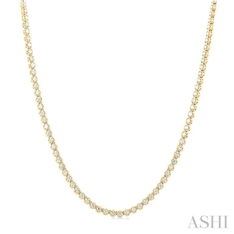 3 Ctw Illusion Round Cut Diamond Eternity Tennis Necklace in 14K Yellow Gold