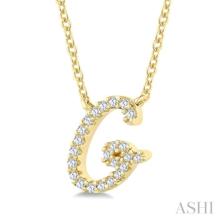 1/10 Ctw Initial 'G' Round cut Diamond Pendant With Chain in 10K Yellow Gold