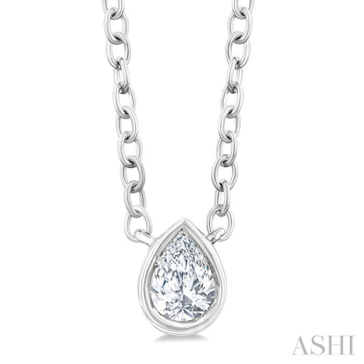1/6 Ctw Petite Bezel Set Pear Cut Diamond Fashion Pendant With Chain in 10K White Gold