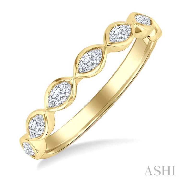 3/4 Ctw East-West Set Marquise Cut Bezel Diamond Stackable Fashion Band in 14K Yellow Gold