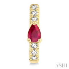 4X3 MM Pear Cut Ruby and 1/10 Ctw Round Cut Diamond Petite Huggie Earrings in 10K Yellow Gold