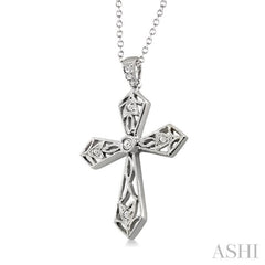 1/20 Ctw Round Cut Diamond Cross Pendant in Sterling Silver with Chain