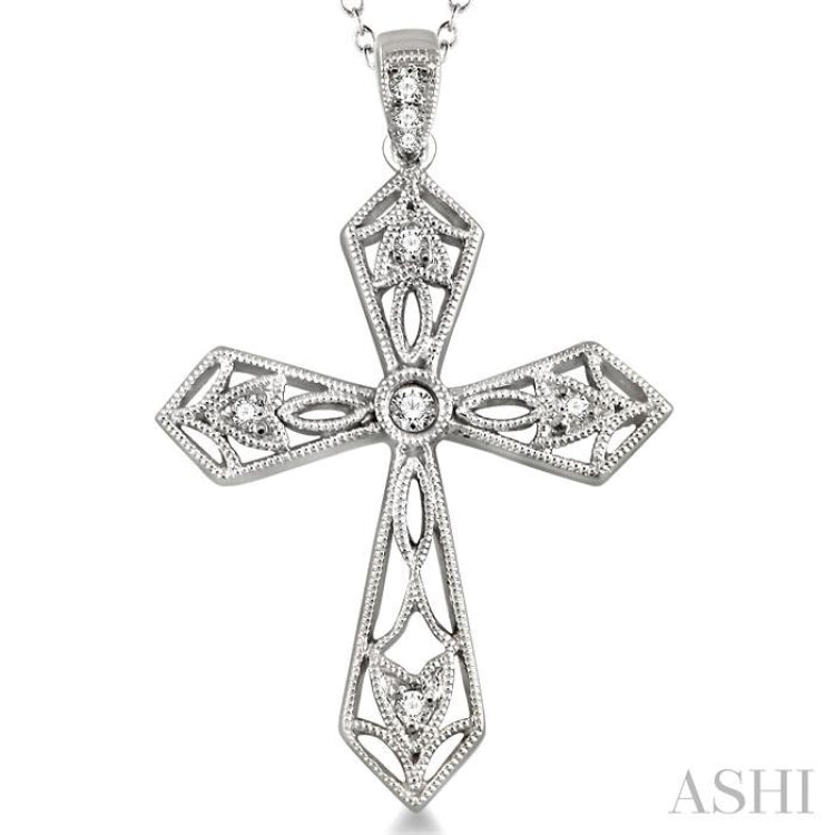 1/20 Ctw Round Cut Diamond Cross Pendant in Sterling Silver with Chain