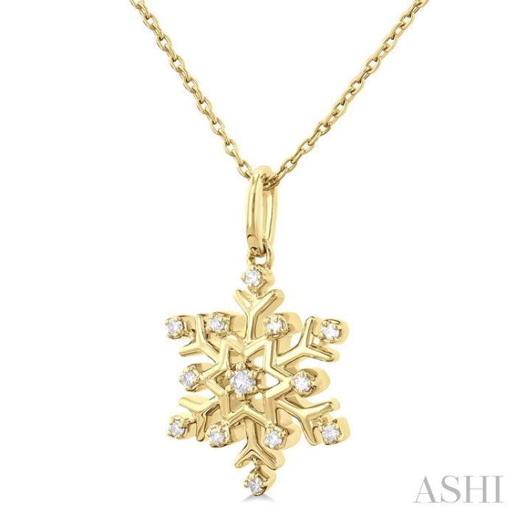 1/10 Ctw Petite Snowflake Round Cut Diamond Fashion Pendant With Chain in 10K Yellow Gold