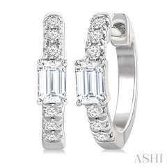 3/8 Ctw Octagon Shape and Round Cut Diamond Fashion Huggie Petite Earrings in 14K White Gold