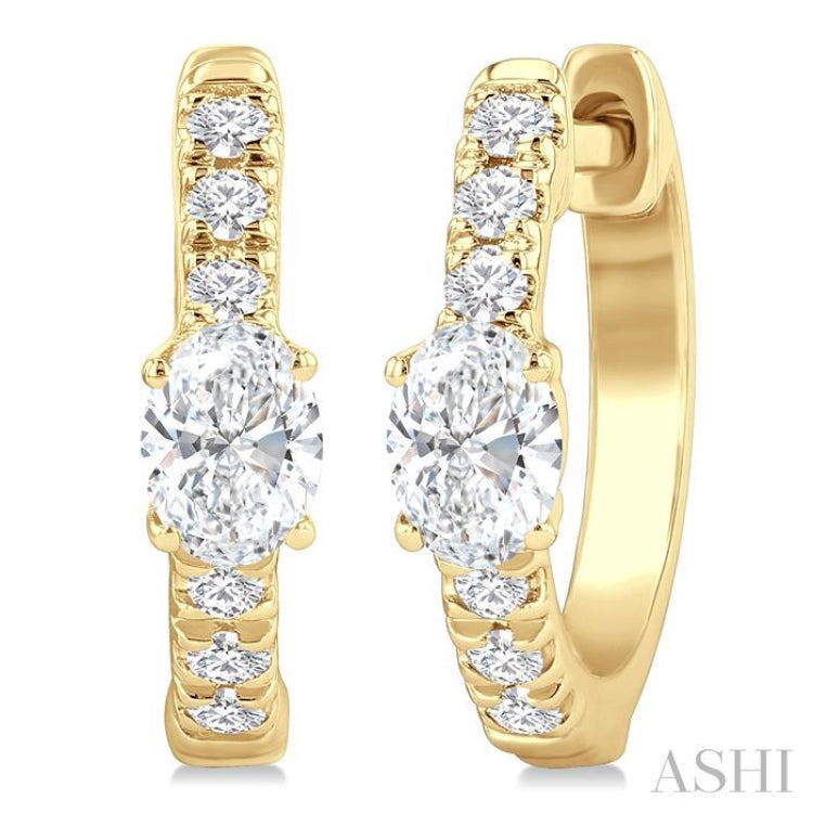 3/8 Ctw Oval Shape and Round Cut Diamond Fashion Huggie Petite Earrings in 14K Yellow Gold