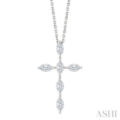 3/4 Ctw Cross 6-Stone Marquise Cut Diamond Fashion Pendant With Chain in 14K White Gold