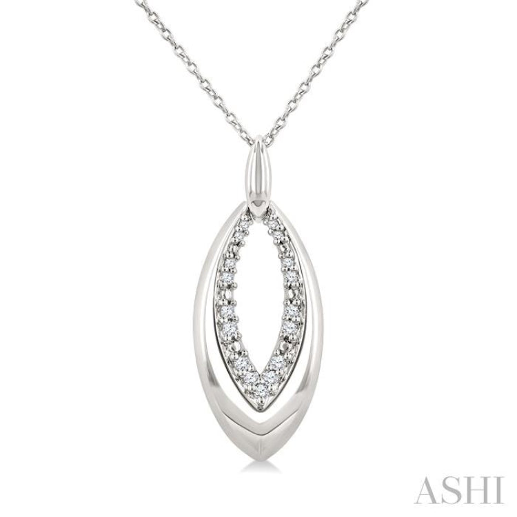 1/10 Ctw Marquise Shape Inner Link Round Cut Diamond Pendant With Chain in Sterling Silver