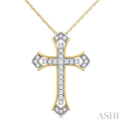 1/4 Ctw Cross Round Cut Diamond Fashion Pendant With Chain in 14K Yellow and White Gold